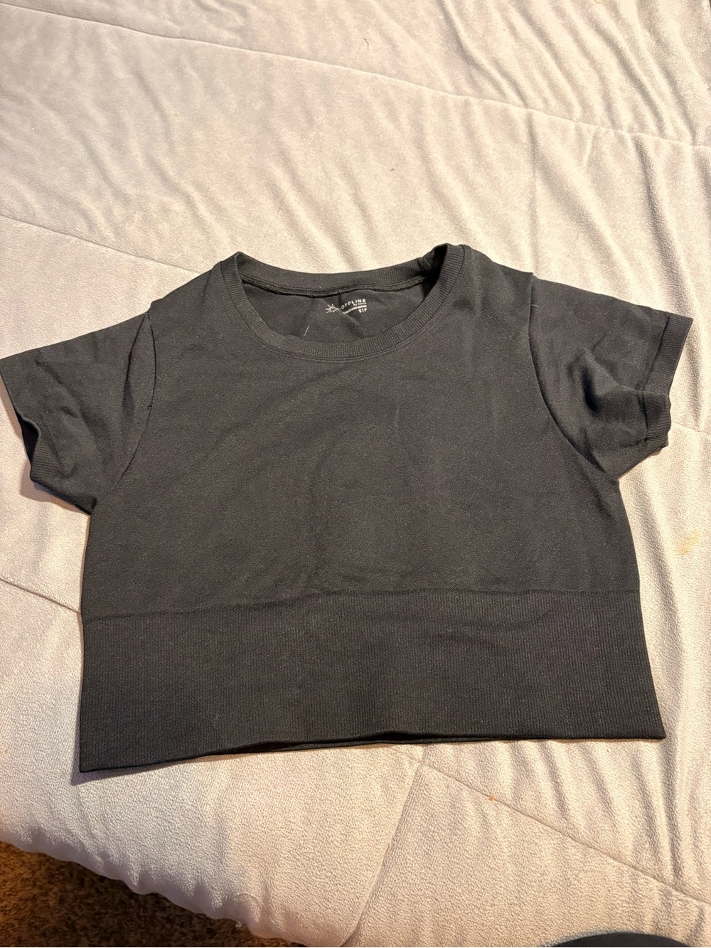 aerie Black Cropped Short Sleeve Crewneck Top